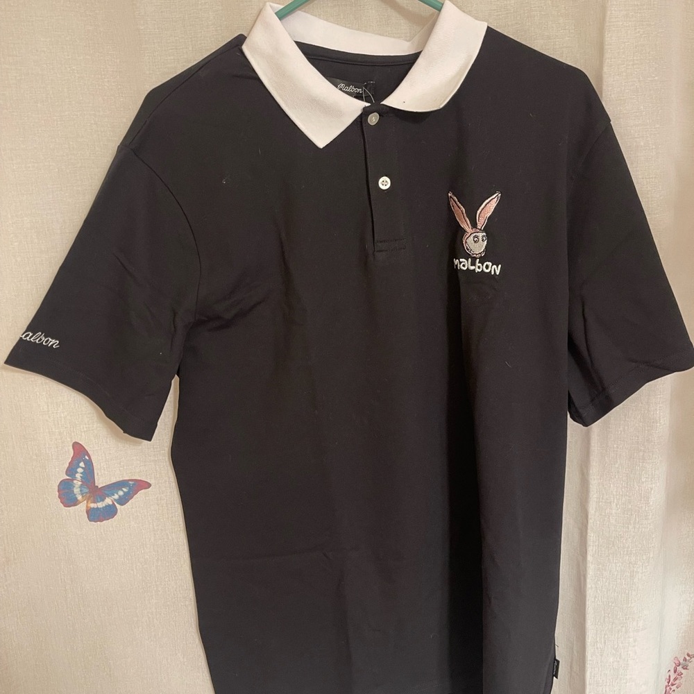 Malbon Golf Black Polo Shirt NWT Size Large